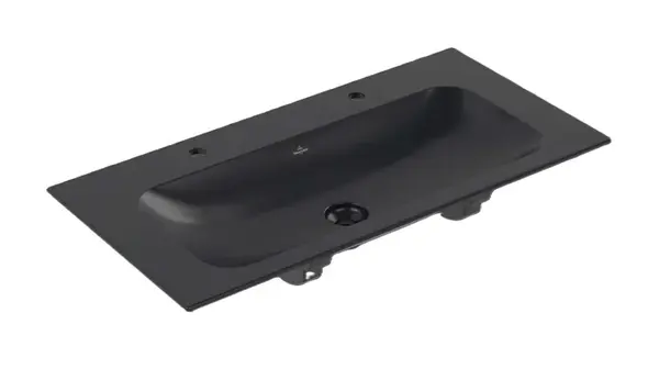 Villeroy & Boch Finion - Dvojumývadlo nábytkové 100x50 cm, bez prepadu, 2 otvory na batérie, CeramicPlus, Pure Black 4164A1R7