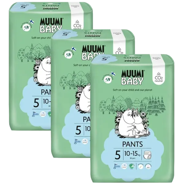 MUUMI BABY Jednorázové eko kalhotkové pleny 5 Maxi+ 10-15 kg 114 ks