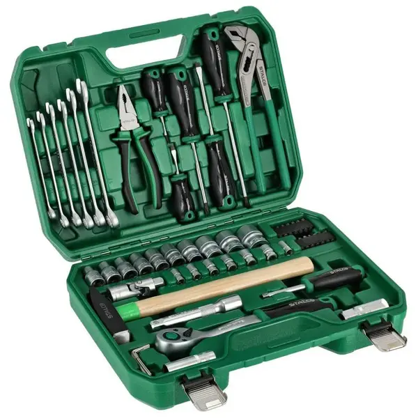 Sada nástrčných klíčů 1/2”+1/4”, ráčna 90T, STALCO, set 55 ks