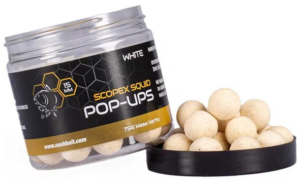 Nash plávajúce boilie pop ups scopex squid white 75 g - 15 mm