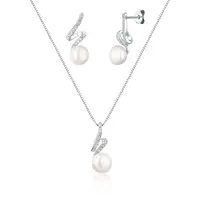 JwL Luxury Pearls Elegantný set šperkov s pravou perlou a zirkónmi JL0746 (retiazka, prívesok, náušnice)