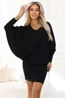402-10 Comfortable batwing dress with long sleeves - black