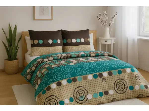 Bavlnené obliečky na 2 postele CIRCLES GREEN, zelené Rozmer obliečky: 2 ks 70 x 90 cm | 2 ks 140 x 200 cm