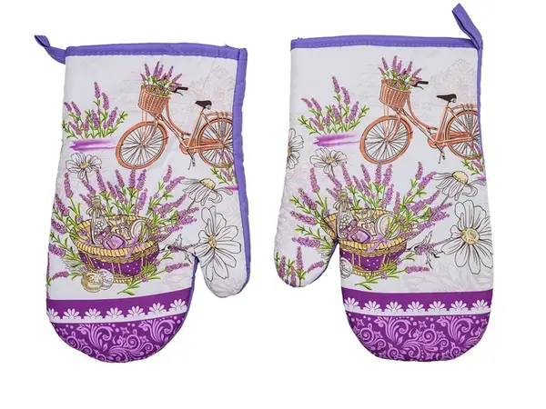 Sada 2 bílo-fialových chňapek s magnetem LAVANTA HAMPER