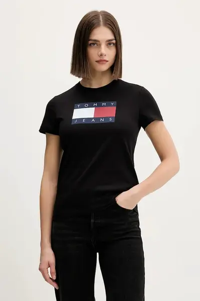 Bavlněné tričko Tommy Jeans dámské, bílá barva, DW0DW22562