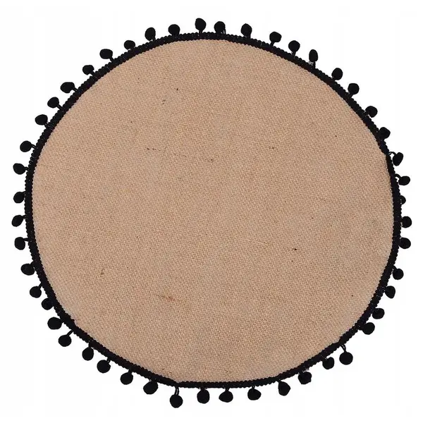 Prostírání kulaté černé. vzorované. s jutou