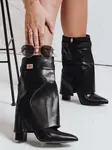Botki damskie na słupku z cholewką czarne Dstreet