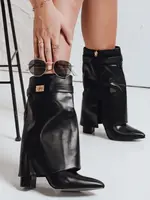 Botki damskie na słupku z cholewką czarne Dstreet