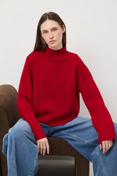 Svetr Medicine dámský, červená barva, s pologolfem