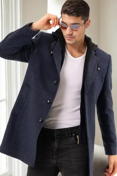 PLT9376 DEWBERRY MEN'S COAT-PATTERNED NAVY BLUE