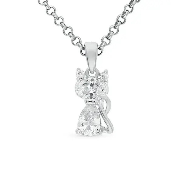 Anti-Tarnish Cubic Zirconia Cat Pendant Necklaces