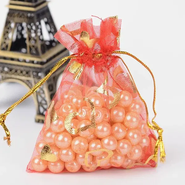 Heart Printed Organza Bags