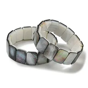 Natural Black Lip Shell Rectangle Beaded Stretch Bracelets
