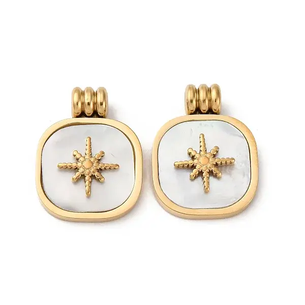 304 Stainless Steel Pave Natural White Shell Pendants