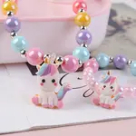 Cute Unicorn Alloy Plastic Children's Beaded Necklace & Bracelet Jewelry Sets for Girl's