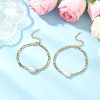 304 Stainless Steel with Natural Keshi Pearl Link Bracelets