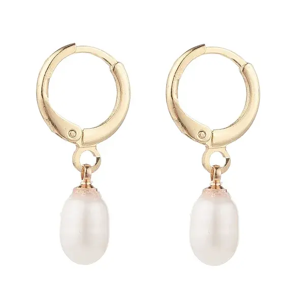Natural Pearl Beads Drop Huggie Hoop Earrings for Women