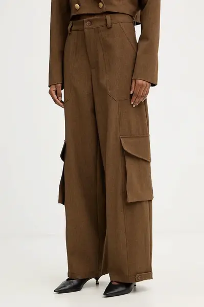 Kalhoty Haveone dámské, hnědá barva, high waist, PSO-P040