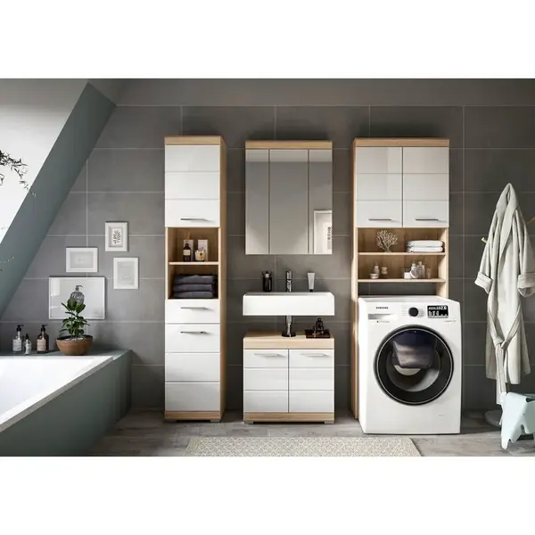 MID.YOU KOUPELNA Sonoma dub, vysoce lesklá bílá