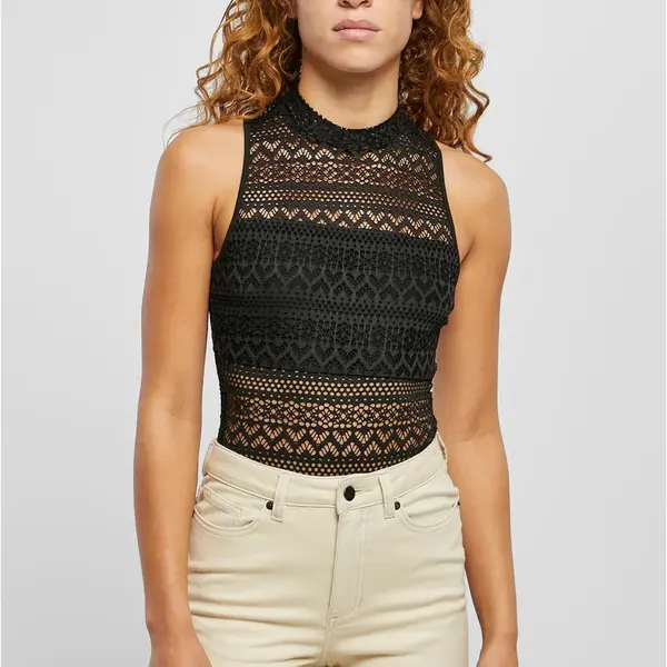 Women's Crochet Turtleneck Turtleneck Bodysuit Black