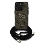Zadní kryt Guess PU 4G Metal Logo Crossbody Popruh pro Apple iPhone 16 Pro Max, hnědá