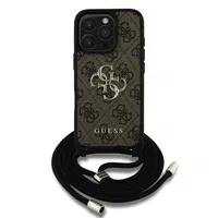 Zadní kryt Guess PU 4G Metal Logo Crossbody Popruh pro Apple iPhone 16 Pro Max, hnědá