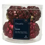 Vianočné ozdoby šišky sklenené 6 ks červené Ø5 cm h7 cm 9010003