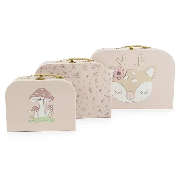 Bieco - Súprava troch kartónových kufríkov - jelenček Ella - dreamy flowers