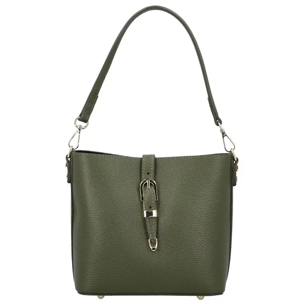 Dámská kožená kabelka na rameno tmavě zelená - Delami Vera Pelle Antoanet