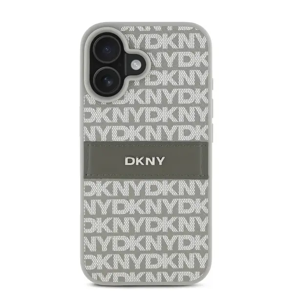 Zadní kryt DKNY PU Leather Repeat Pattern Tonal Stripe pro Apple iPhone 16, béžová