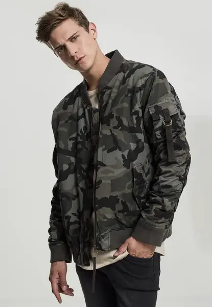 Vintage Camo Cotton Bomber Jacket dřevěná kamufláž