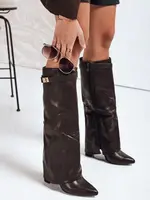 Kozaki damskie na obcasie brązowe Dstreet