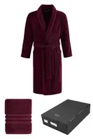Pánský župan PREMIUM v dárkovém balení s ručníkem XL + ručník 50x100cm +  box Bordó
