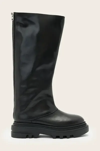 Kožené kozačky AllSaints Maxie Boot dámské, černá barva, na platformě, W064FD