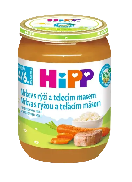 HIPP BIO Mrkva s ryžou a teľacím mäsom 190 g