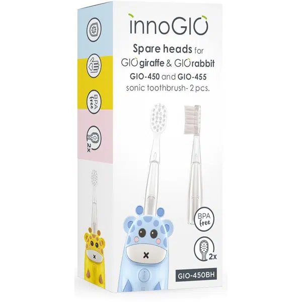 innoGIO GIOGiraffe & GIORabbit Spare Heads Transparent náhradné hlavice na zubnú kefku GIOGiraffe & GIORabbit Sonic Toothbrush 2 ks