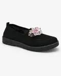 Resti Black women's fabric moccasins with crystals Fezens