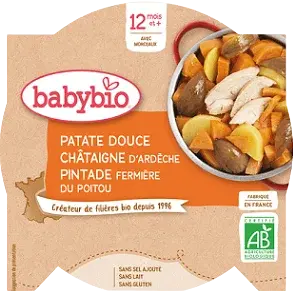 BABYBIO menu sladké zemiaky s gaštanovým pyré a farmárskou perličkou 230 g