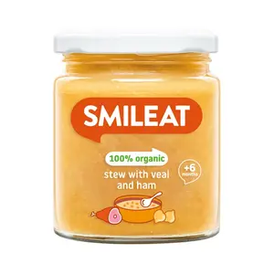 Smileat BIO příkrm telecí maso se šunkou a zeleninou s extra panenským olivovým olejem 6M+ 230 g