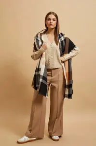 Marisse Peach Checkered Scarf