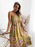 Resti Yellow women's midi dress with floral pattern - Clothing