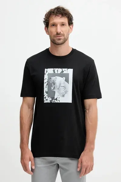 Bavlněné tričko BOSS Orange Te_lupo pánské, černá barva, s potiskem, 50554615