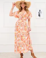 Resti Orange women's long dress with fashionable pattern - Clothing