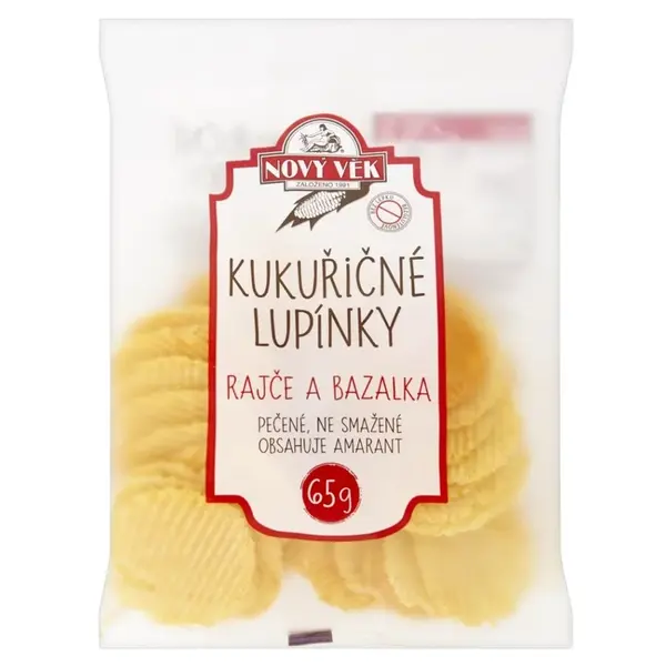 NOVÝ VEK Kukuričné ​​lupienky paradajka a bazalka 65 g