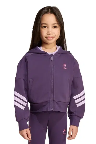 Dětská mikina adidas fialová barva, s kapucí, s potiskem, JL9193