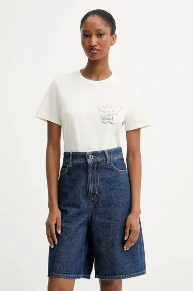 Bavlněné tričko Weekend Max Mara GUGLIA dámské, béžová barva, 2525976031600