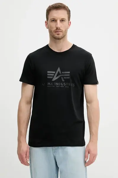 Bavlněné tričko Alpha Industries pánské, černá barva, s potiskem, 100501CB.515