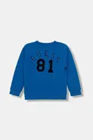 Dětská bavlněná mikina Guess modrá barva, s aplikací, N5YQ03 KAD74