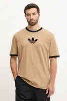 Bavlněné tričko adidas Originals Oversize Tee pánské, hnědá barva, s potiskem, JX1516