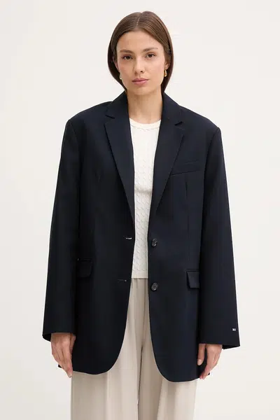 Bavlněné sako Tommy Hilfiger tmavomodrá barva, WW0WW46808